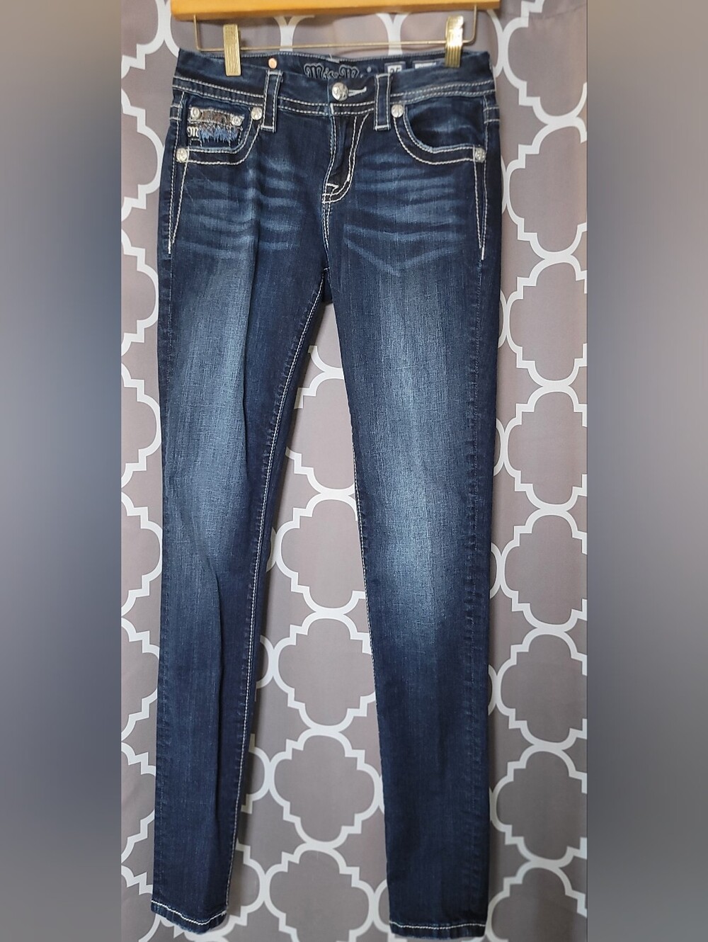 Miss Me Dark Blue Skinny Jeans with Subtle Fading